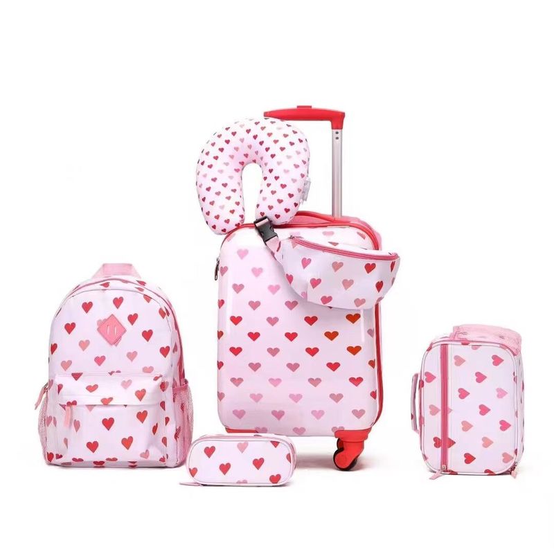 Novo design de 6 peças Set de viagem para crianças Bagagem Carrinho de desenho animado Carrinhos escolares com fecho