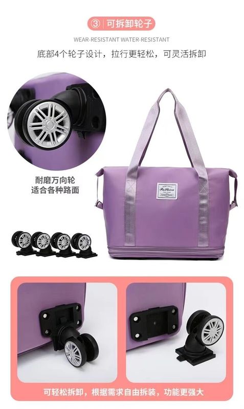 Venda por atacado Saco de Duffel dobrável expansível impermeável Saco seco e úmido Organizador Saco de bagagem de viagem de fim de semana com rodas