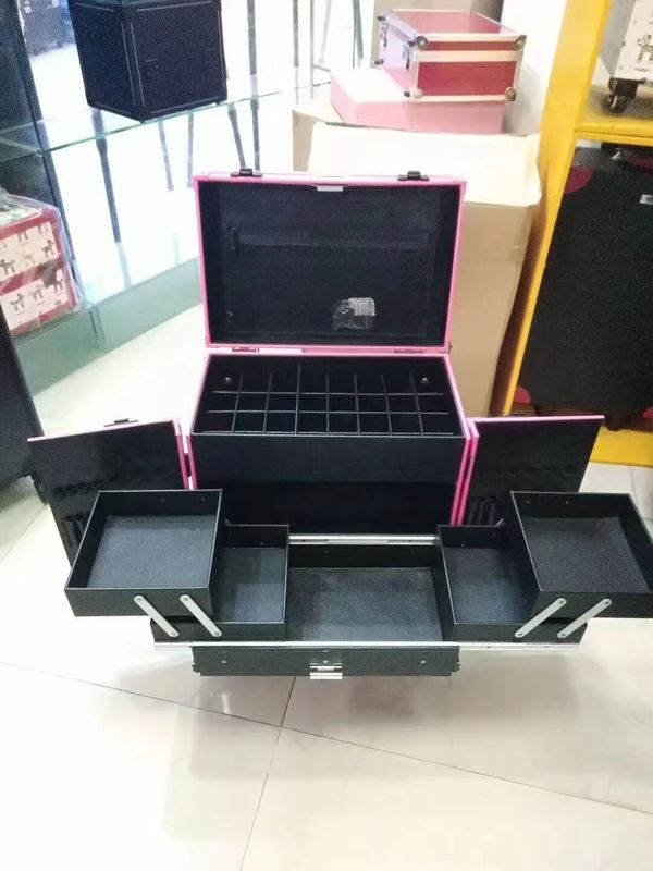 Caixa de maquiagem ajustavel pernas de pé maleta de trabalho pesado espelho de luz LED cosmético rolando 4 rodas carrinho de maquiagem