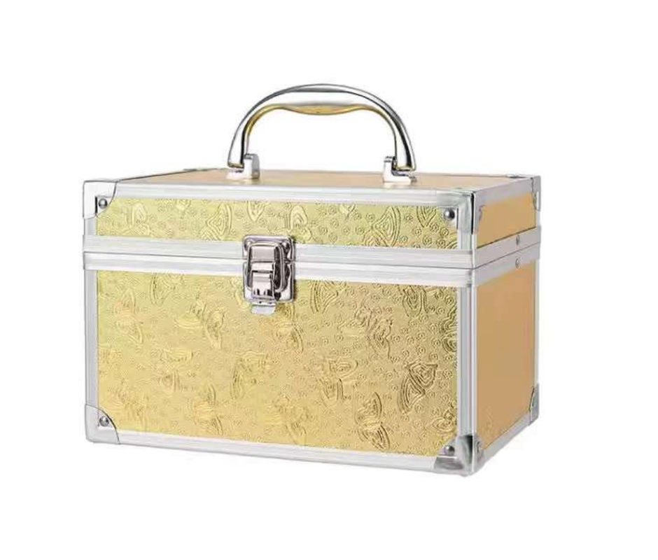 Maleta de maquiagem Caixa cosmética Maquiagem unhas Polish Case Mini Alumínio Diamantes duráveis Luxo Metal Cosmético Case Número