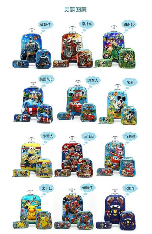 Borboleta Sereia Dinossauro Astronauta Eva Criança Saco Escolar Set Trolley 3D 3 em 1 Cartoon crianças mochila