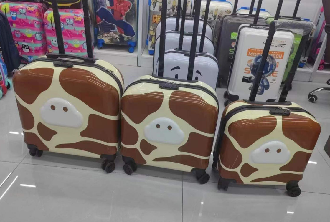 Cartão animado personalizado Caso de carrinho de crianças LOGO 18 polegadas 3D caixa de presente de animais de bordo universal roda crianças mala bagagem